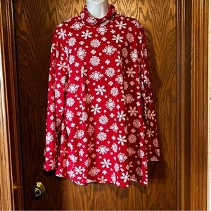 Woman Within woman’s long-sleeve turtleneck shirt-red w/snowflakes-2X